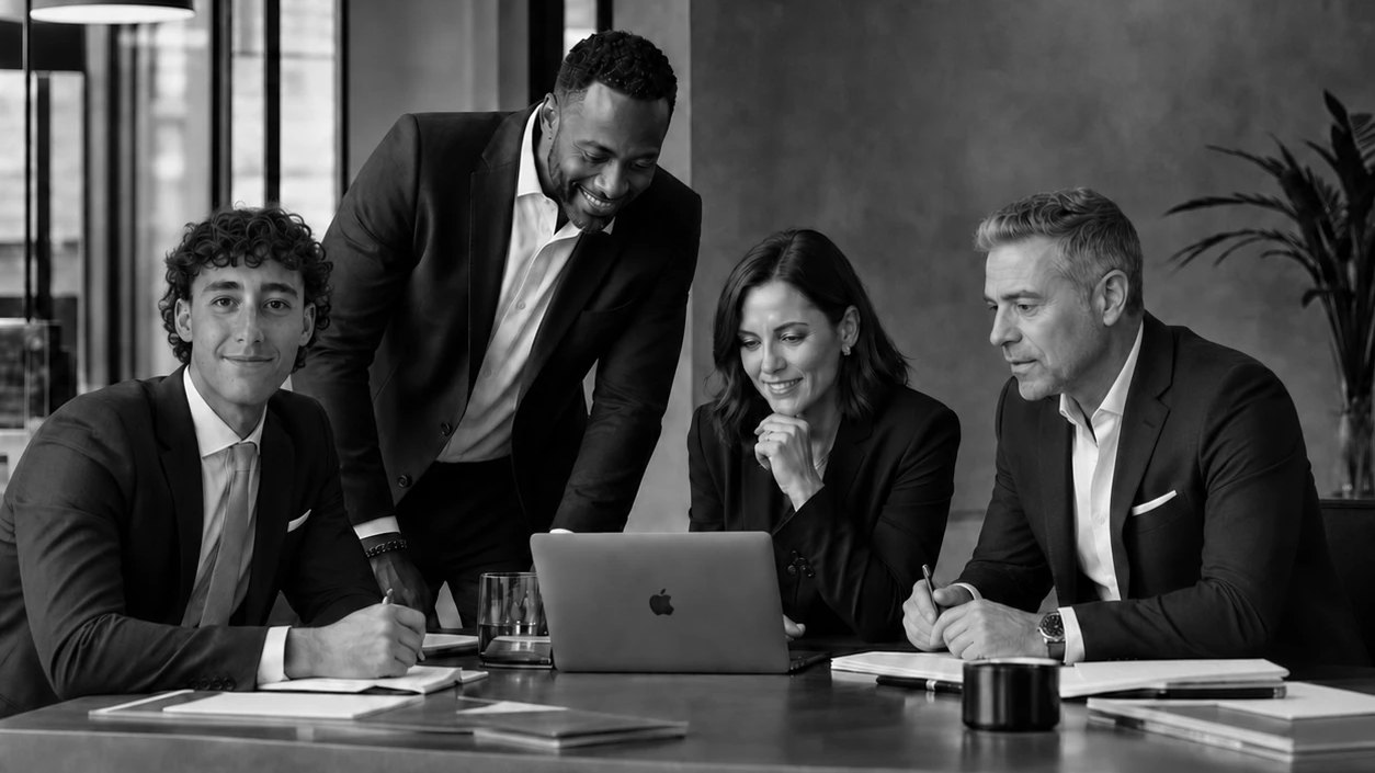 The Lance Peter Group team working together at a boardroom table
